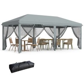 Outdoor 10' x 20' Patio Gazebo Outdoor Pop-Up Canopy with Sidewalls, 6 Mesh Walls for Party, Events, Backyard, Lawn, Gray