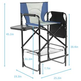31" Tall Directors Chair with Footrest, 4Portable Bar Height Folding Camping Chair with Built-in Cup Holder, Side Table, Storage Pocket, Gray & N