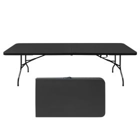 8ft Folding Table, Portable Plastic Table for Camping, Picnics, Parties, High Load Bearing Foldable Table Black (Color: as Pic)